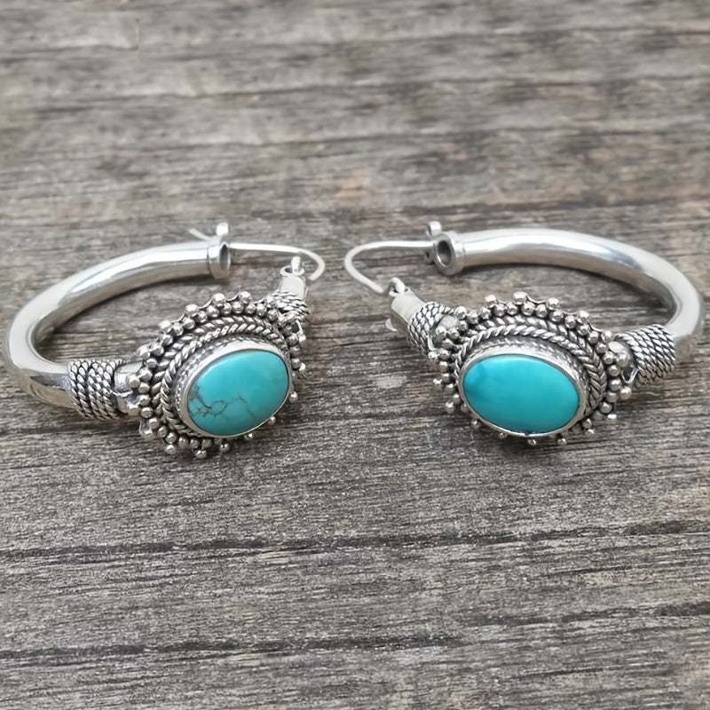 Style Elongated Turquoise Round Splicing Earrings