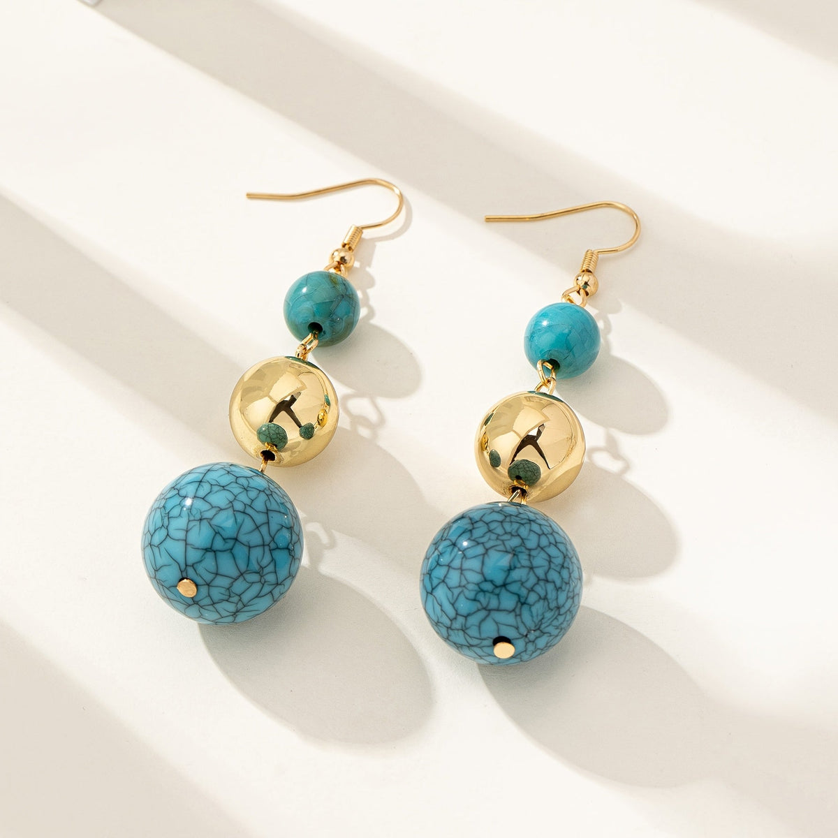 Vintage Gold Accent Boho Chic Turquoise Bead Earrings