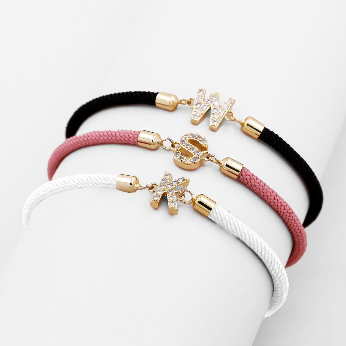 Dainty Personalized Initial Cord Bracelet with Pavé Diamond Charm