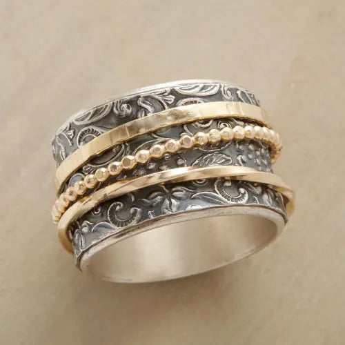 Faith & Love Mixed Metal Spinner Statement Ring