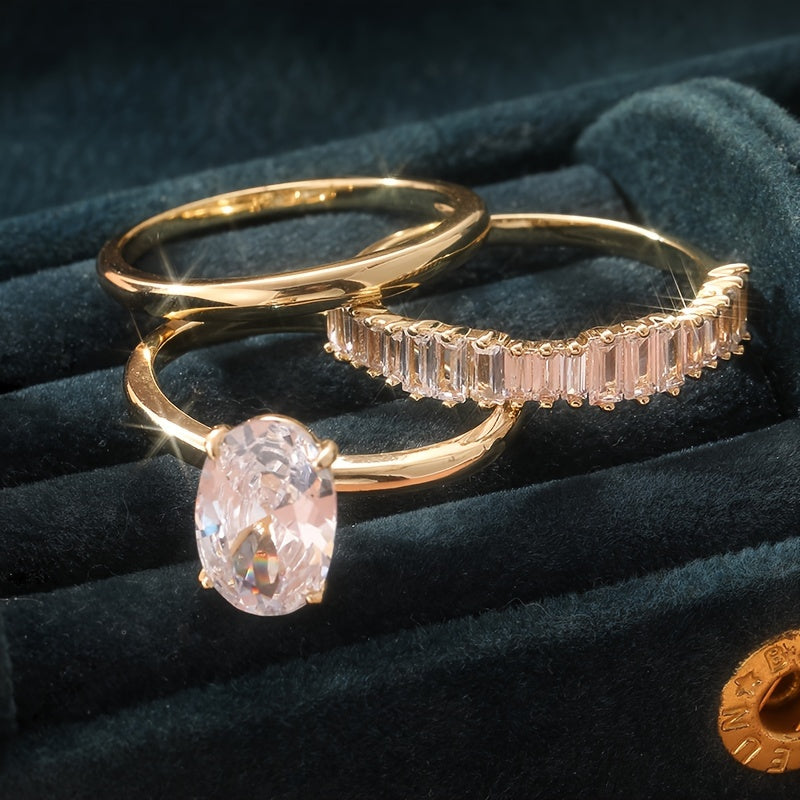 Sparkling Zirconia Stacked Rings Set