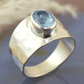 Bohemian Vintage Hammered Light Blue Zircon Ring