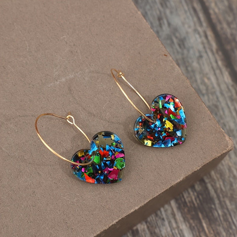Resin Glitter Heart Pendant Earrings