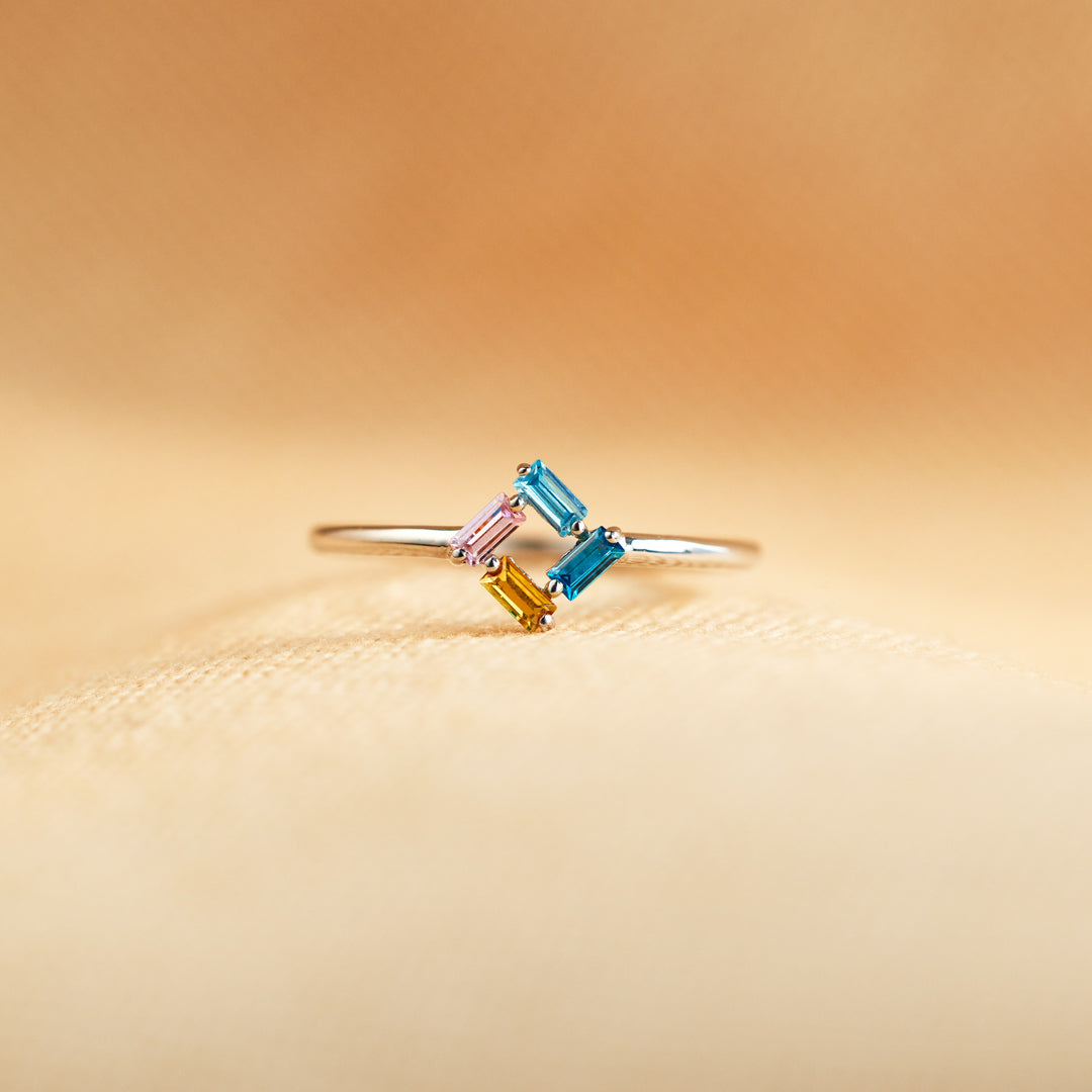 Personalized Baguette Birthstones Ring