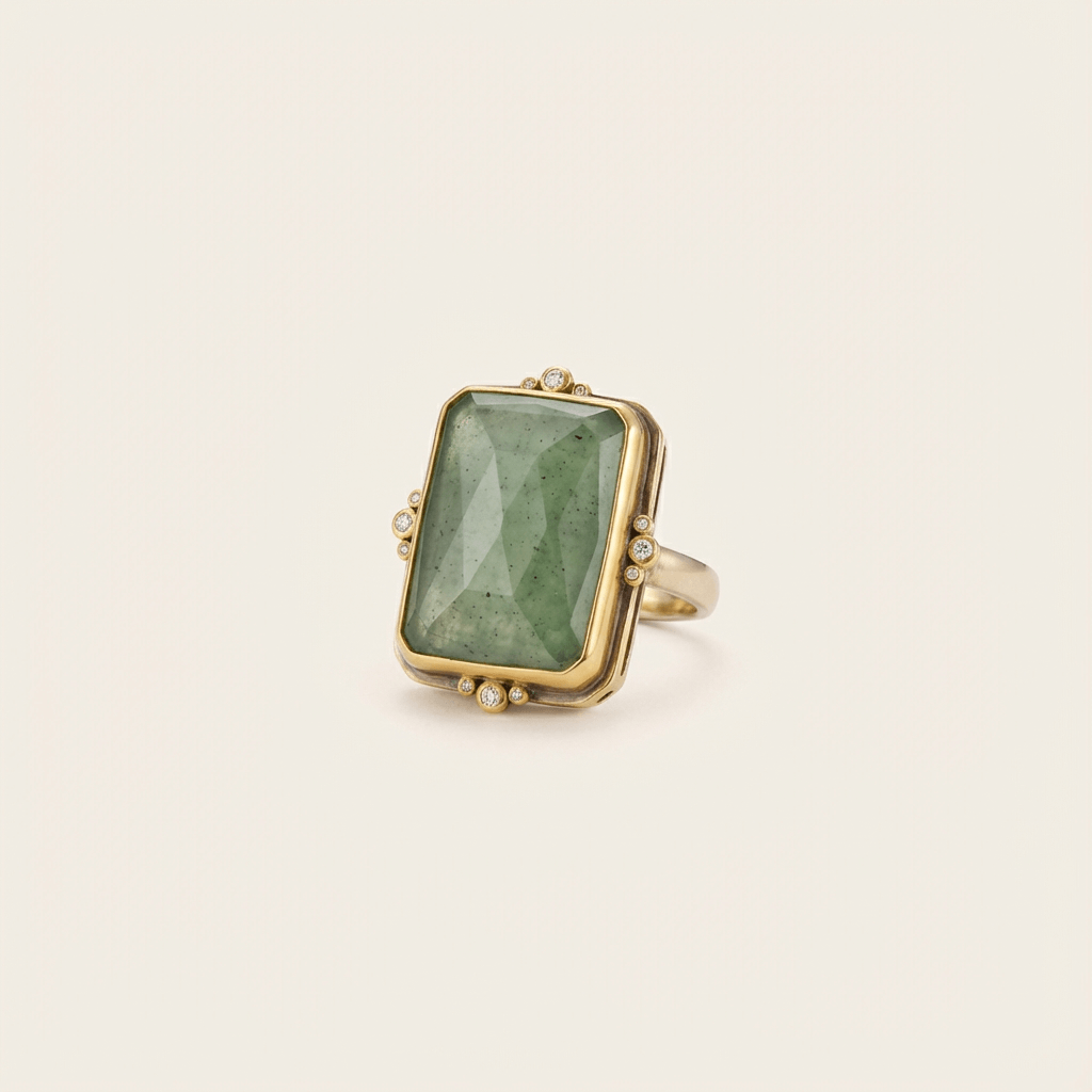 Vintage Green Glass Gold Ring