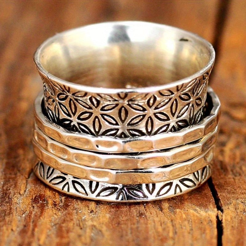 Floral Wide Silver Plated Ring