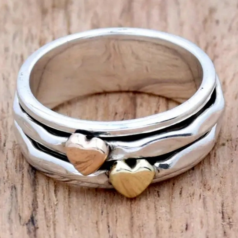 Bohemian Retro Two Tone Heart Wide Ring