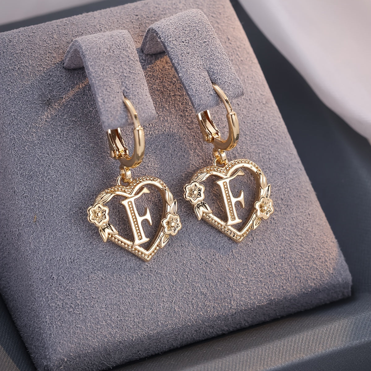 Dainty Initial Heart Hoop Earrings