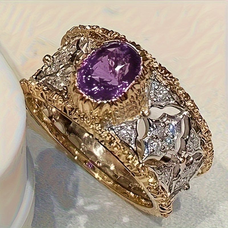 Vintage Micro Pave Purple Zirconia Wide Ring