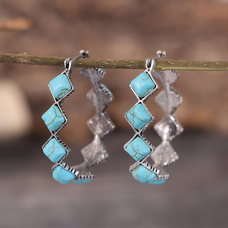 Diamond Turquoise U-Shape Earrings