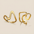 Minimal Design Wave-Style Gold Adjustable Ring Set