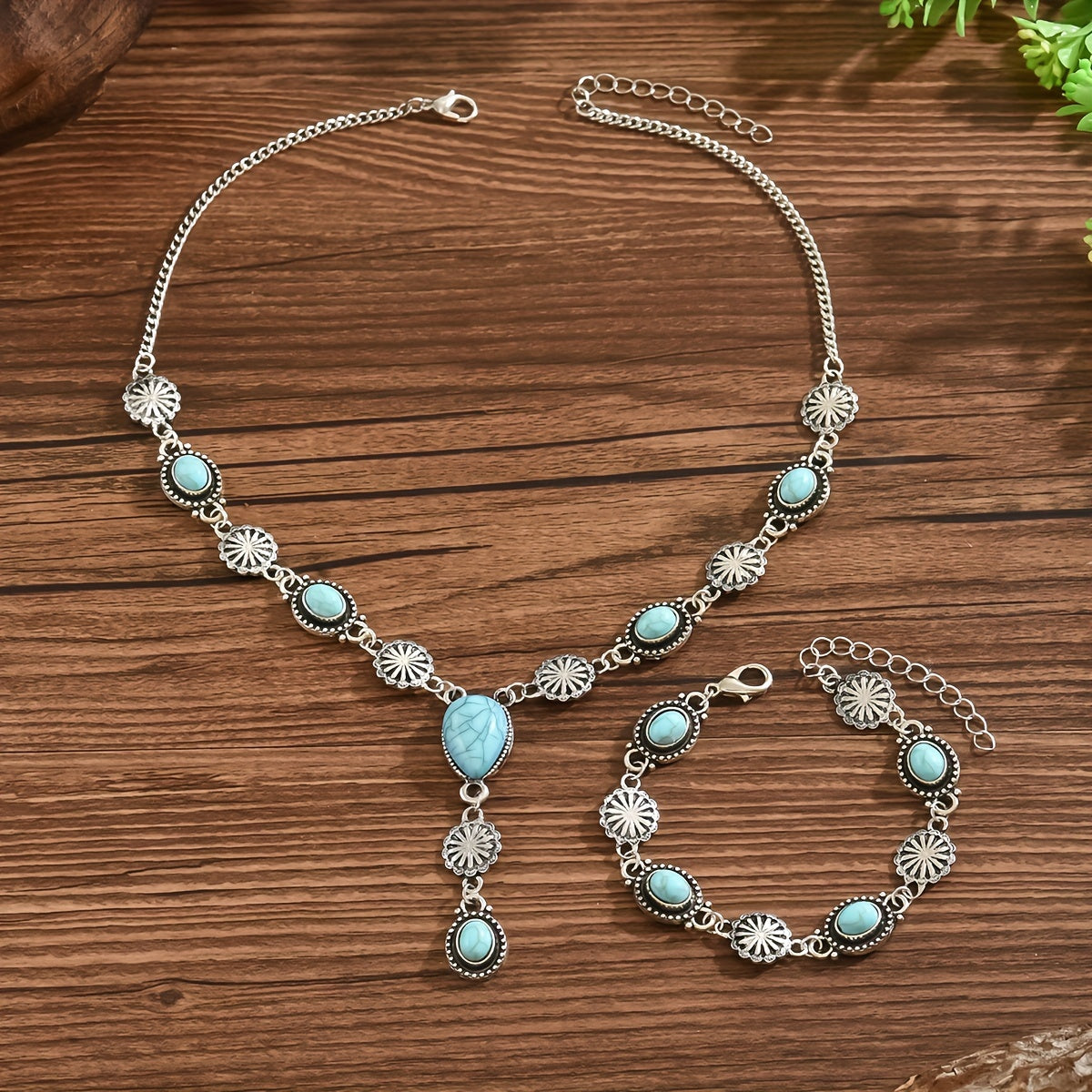 & Silver Floral Necklace and Bracelet Set