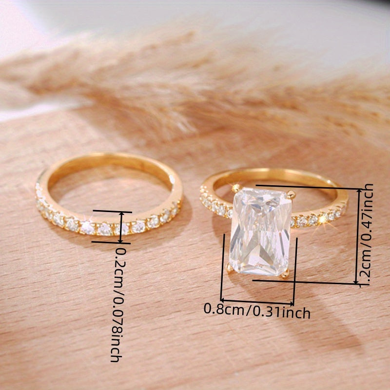 Elegant 2-Piece Classic Zirconia Engagement & Wedding Band Set