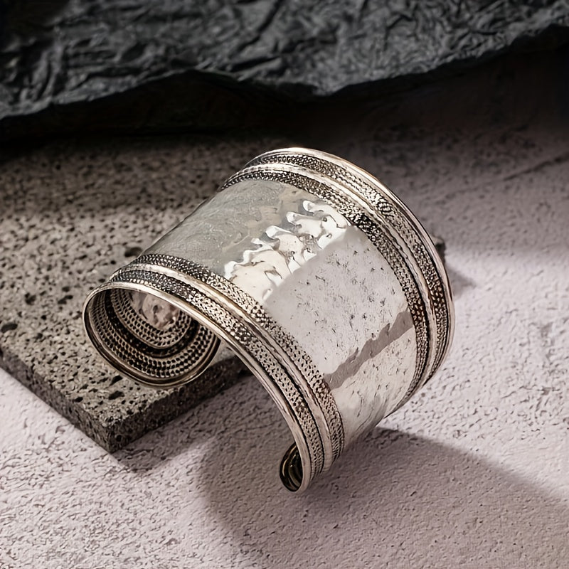Hammered Silver Plated Wide Cuff Bracelet