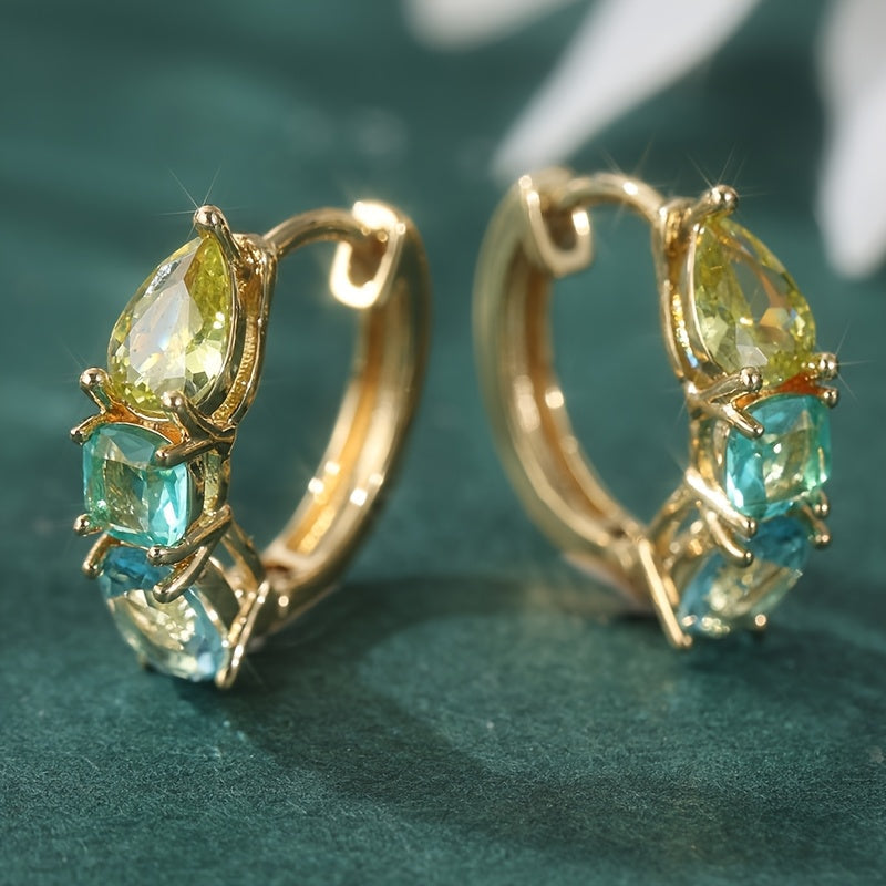 French Style Blue Green Zirconia Circular Earrings