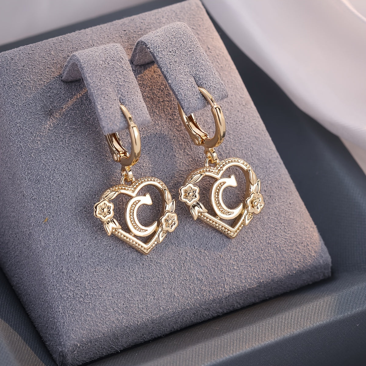 Dainty Initial Heart Hoop Earrings