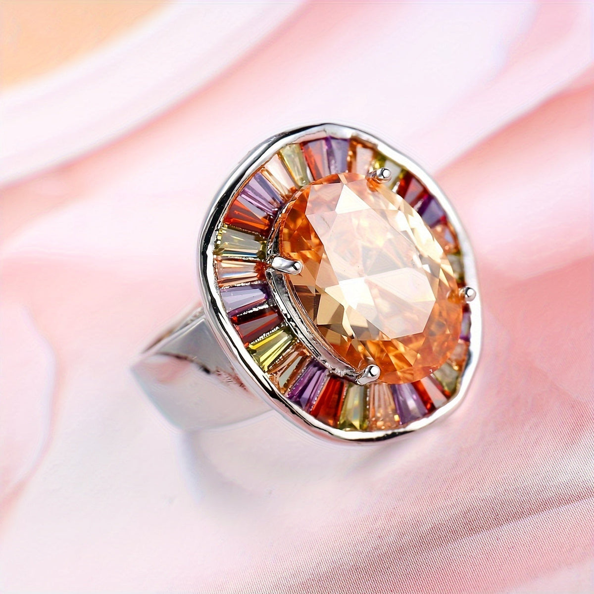 Romantic Oval Champagne Colored Zircon Stones Ring