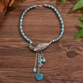 Turquoise Beads Leaf Pendant Necklace