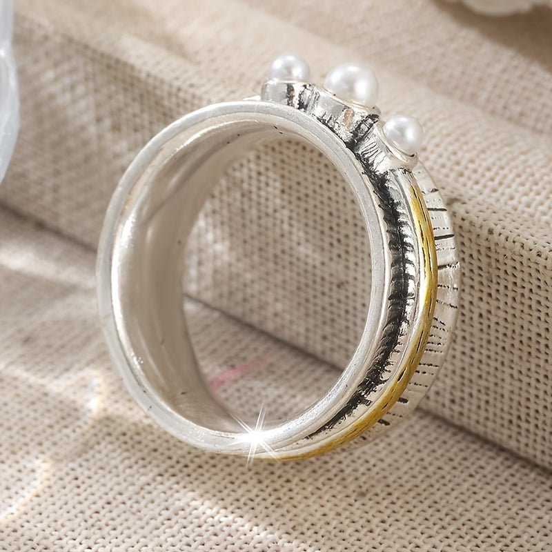 Bohemian Two Tone Round Pearls Rings