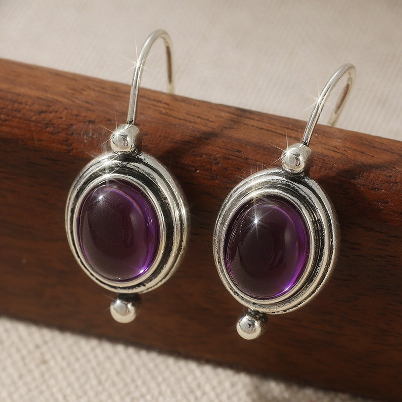 Purple Gemstone Silver Plated Drop Earrings
