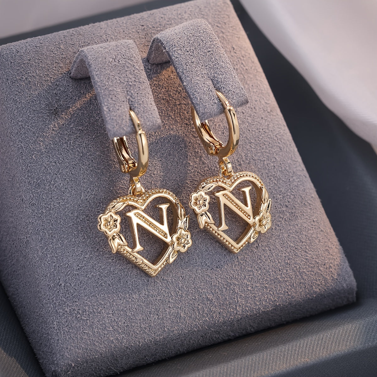 Dainty Initial Heart Hoop Earrings