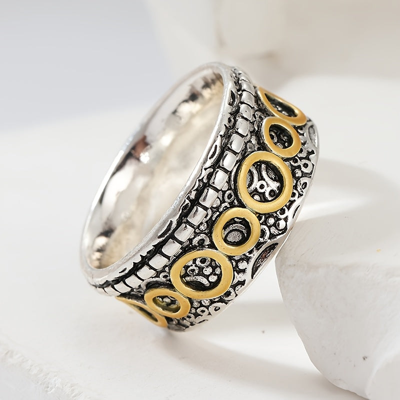 Retro Two-Tone Copper and Silver Multi-Circle Ring