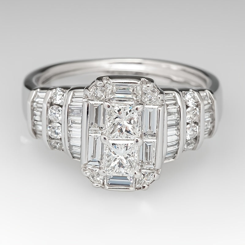Elegant Silver Plated Bridal Style Square Zirconia Ring