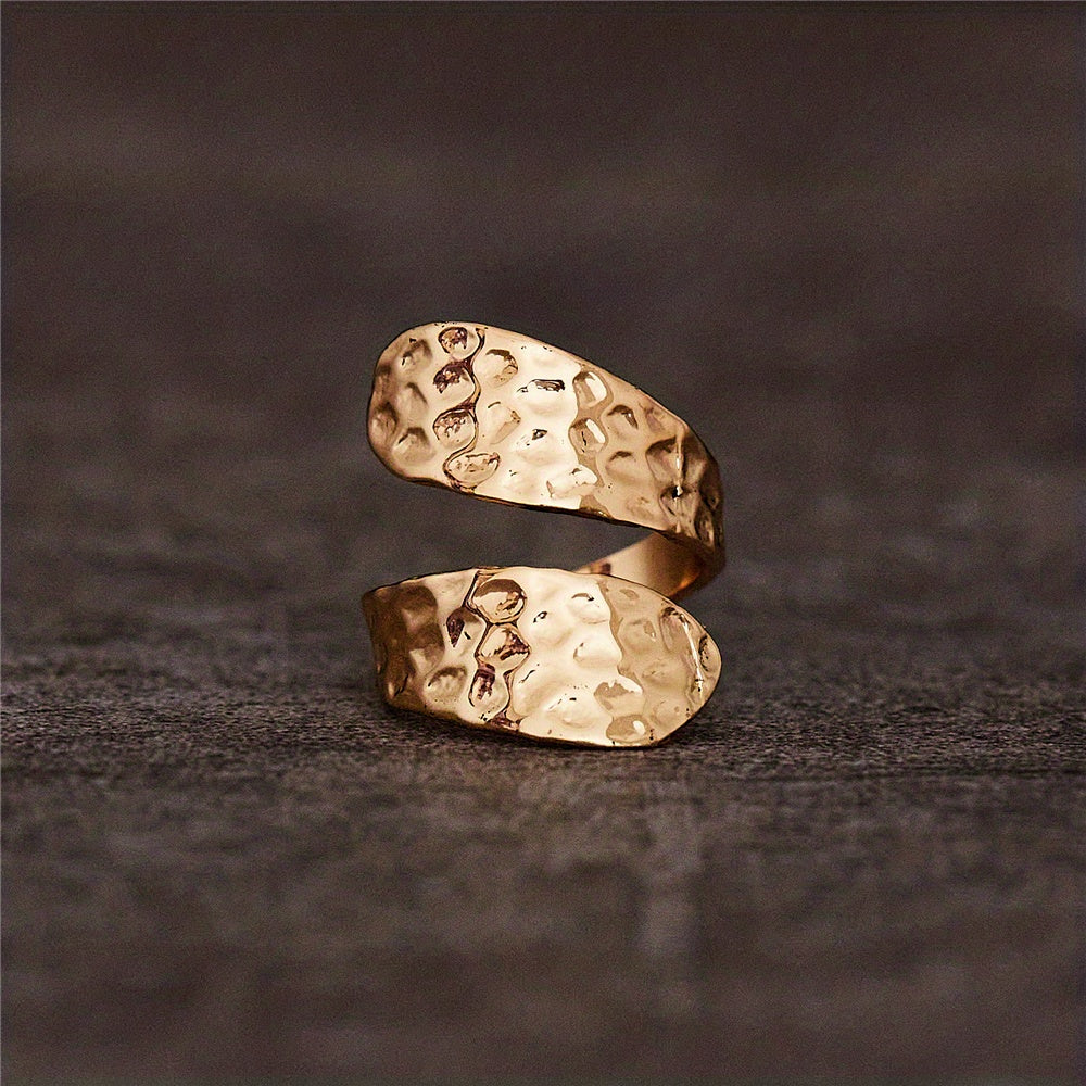 Vintage Hammered Open Cuff Gold Statement Ring