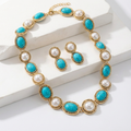 Turquoise & Pearl Antique Gold Statement Set