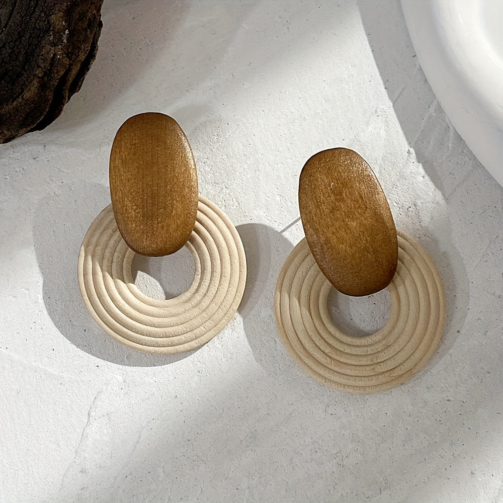Natural Wood Spiral Drop Earrings