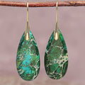 Bohemian Green Natural Stone Teardrop Earrings