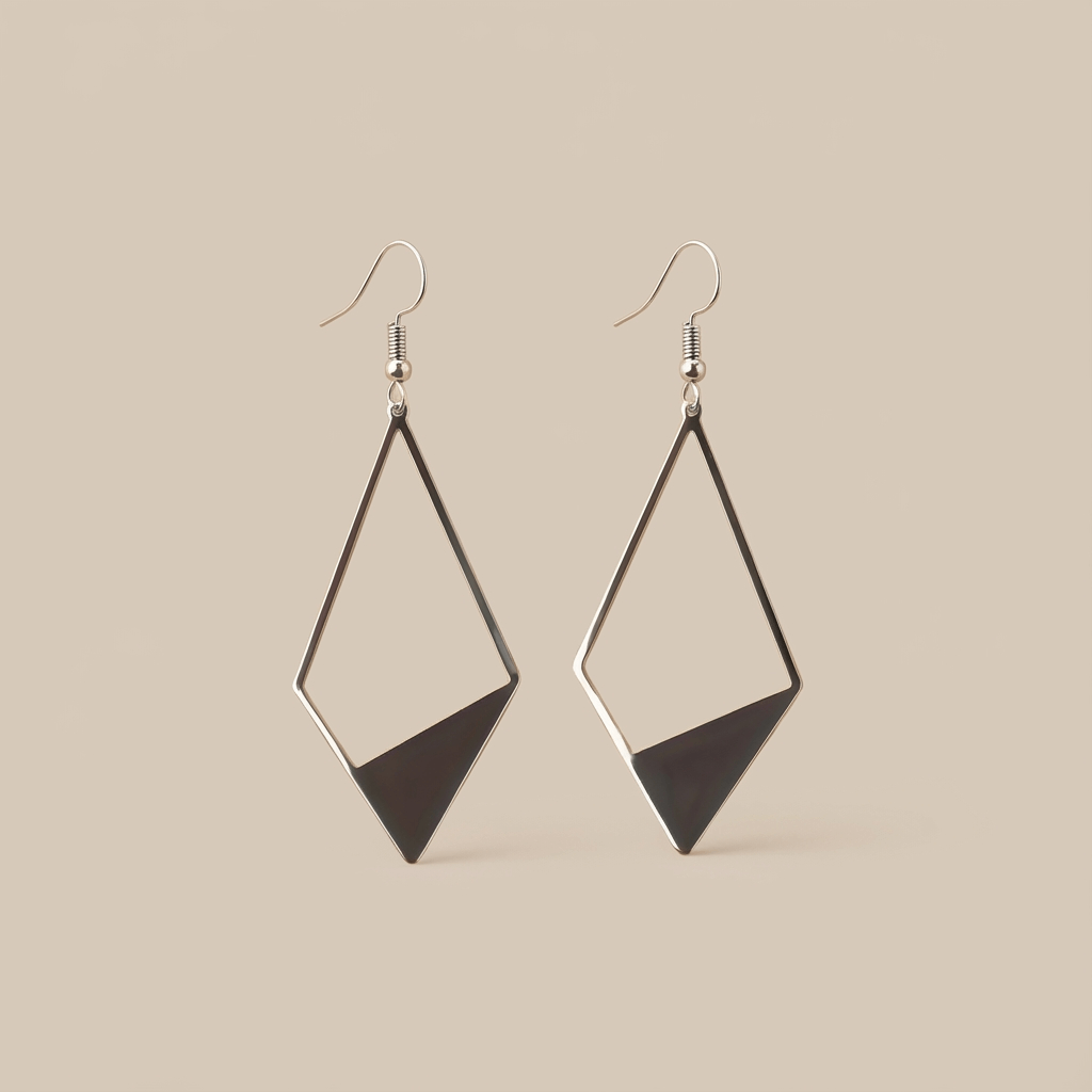 Modern Stainless Steel Geometric Diamond Drop Earrings