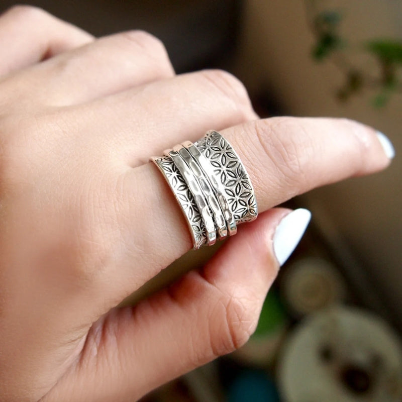 Floral Wide Silver Plated Ring