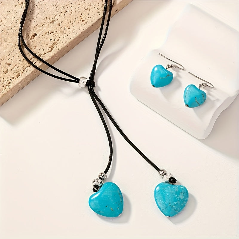 Turquoise Heart Necklace and Earring Set