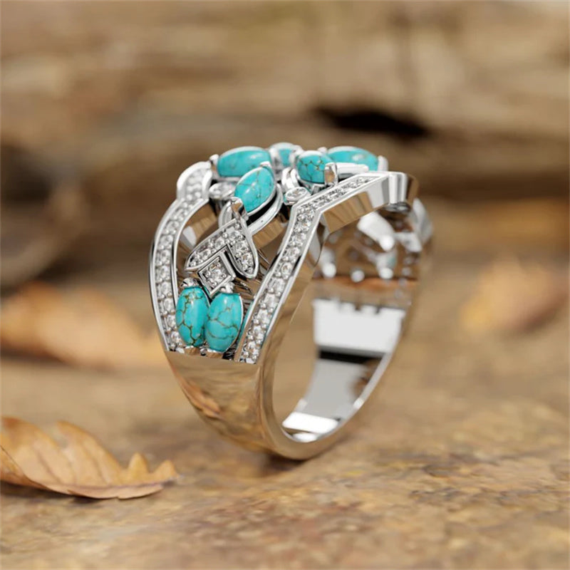 Turquoise Flowers Vines Ring