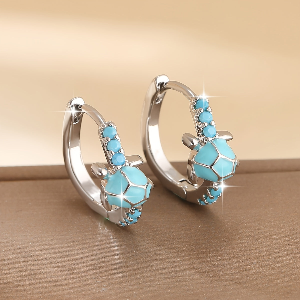 Vintage Turquoise Turtle Round Hoop Earrings