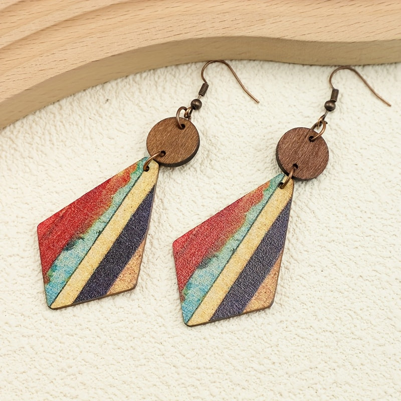 Striped Wooden Inlay Drop Earrings