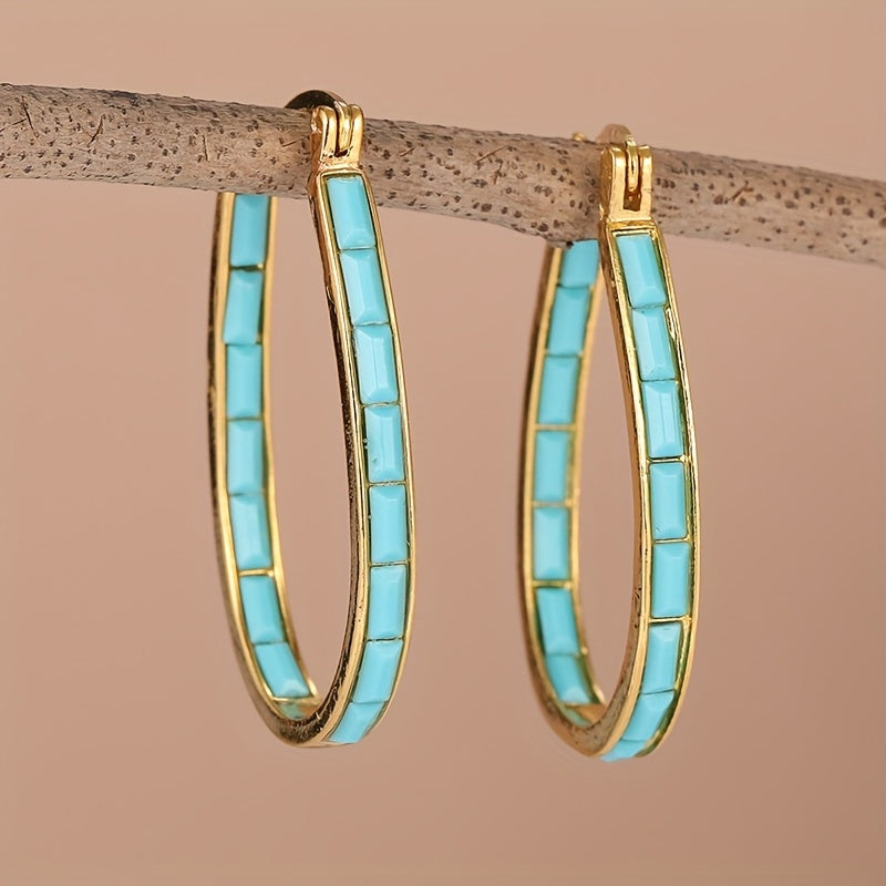 U-Shaped Earrings with Square Synthetic Turquoise