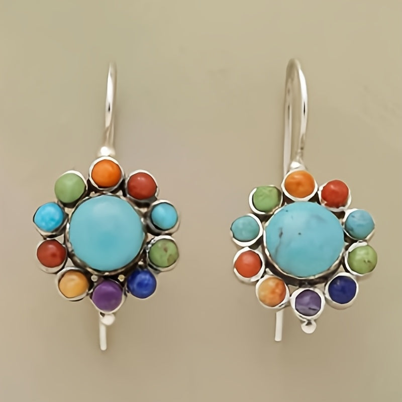 Colorful Turquoise & Coral Floral Dangle Earrings