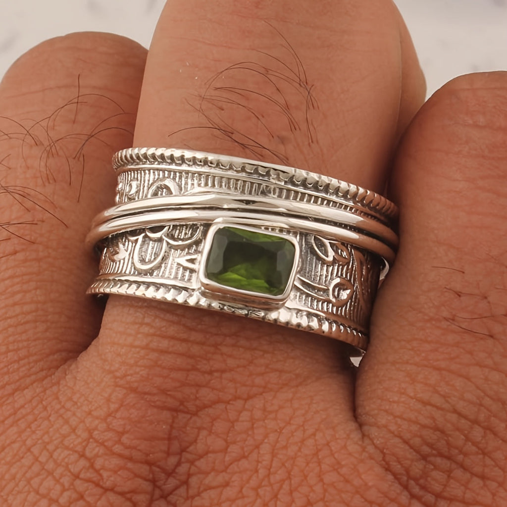 Geometric Design Silver Plated Ring with Zirconia Stone
