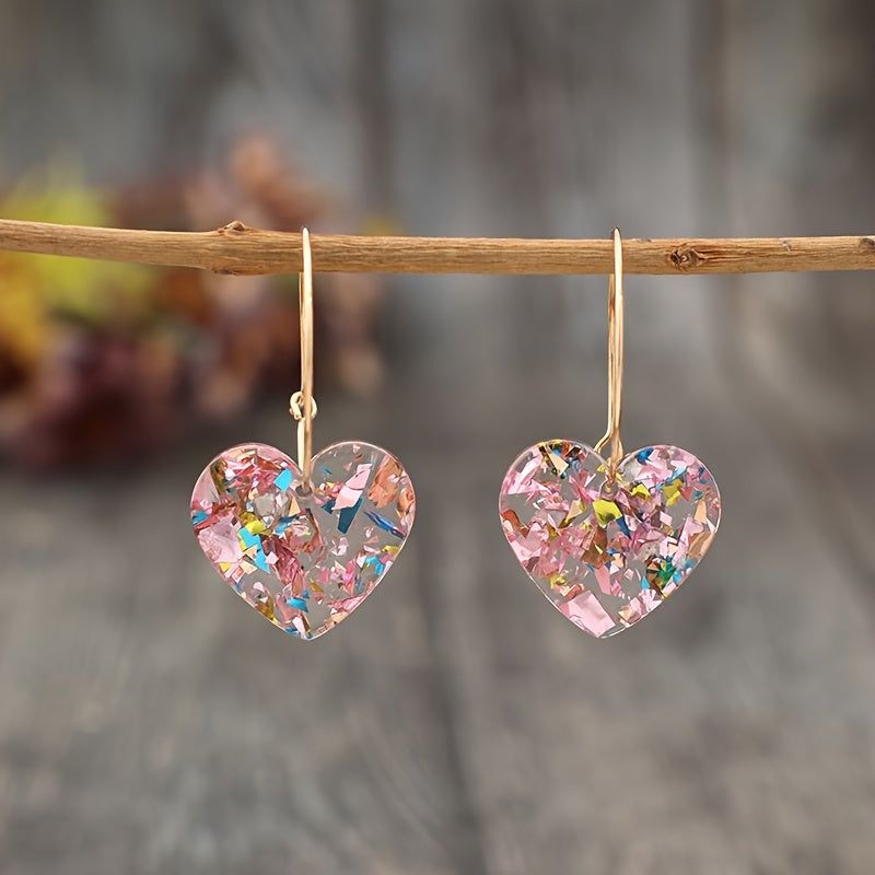 Resin Glitter Heart Pendant Earrings
