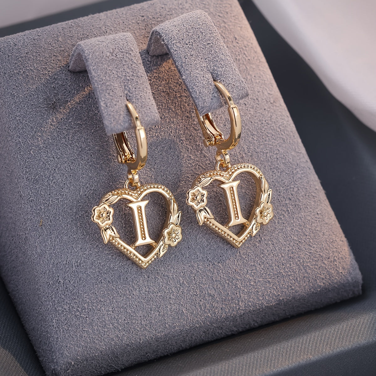 Dainty Initial Heart Hoop Earrings