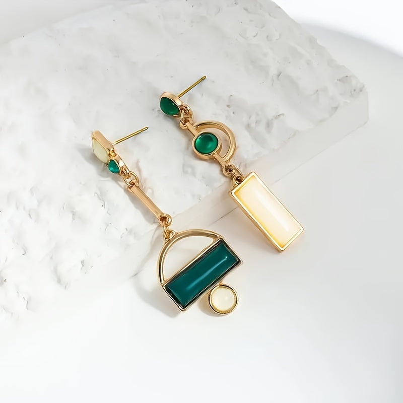 Bohemian Modern Green & Ivory Gold Plated Statement Earrings