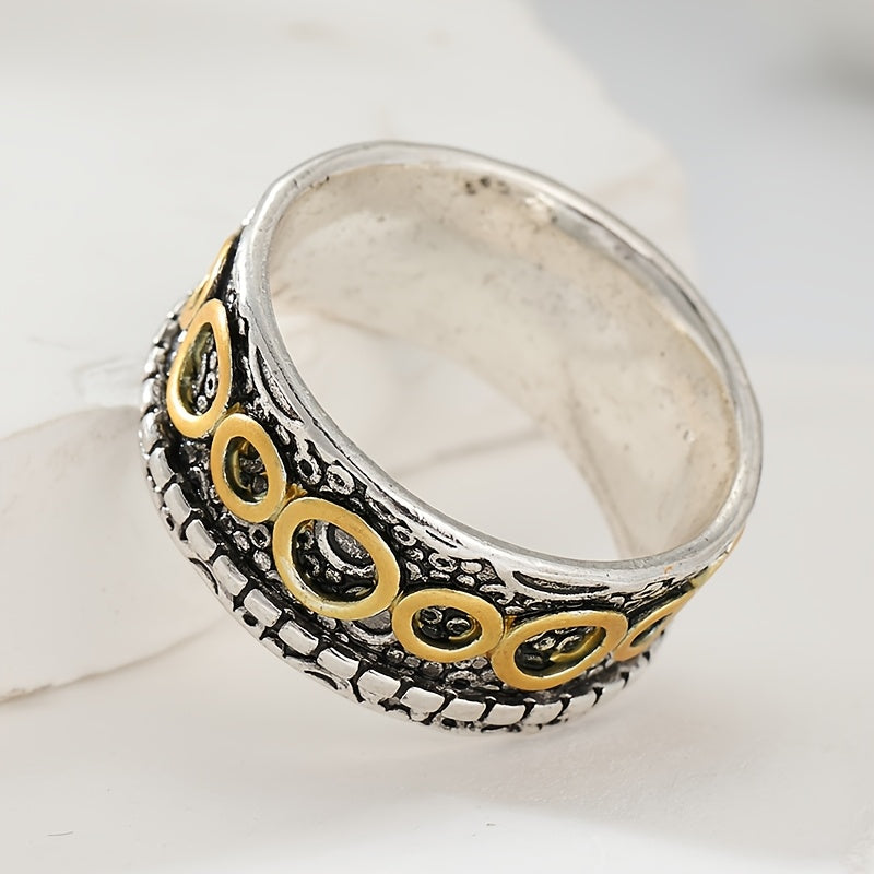 Retro Two-Tone Copper and Silver Multi-Circle Ring