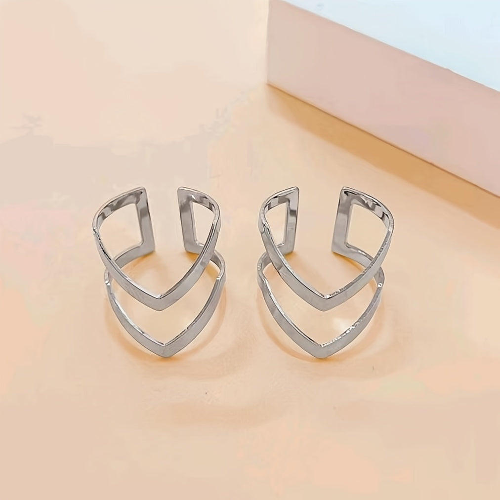 Silver Double-Layer V-Shape Adjustable Statement Ring