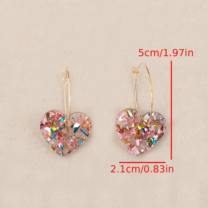 Resin Glitter Heart Pendant Earrings