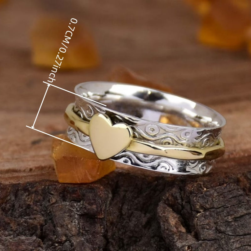 Vintage Two Tone Patterned Heart Spinner Ring