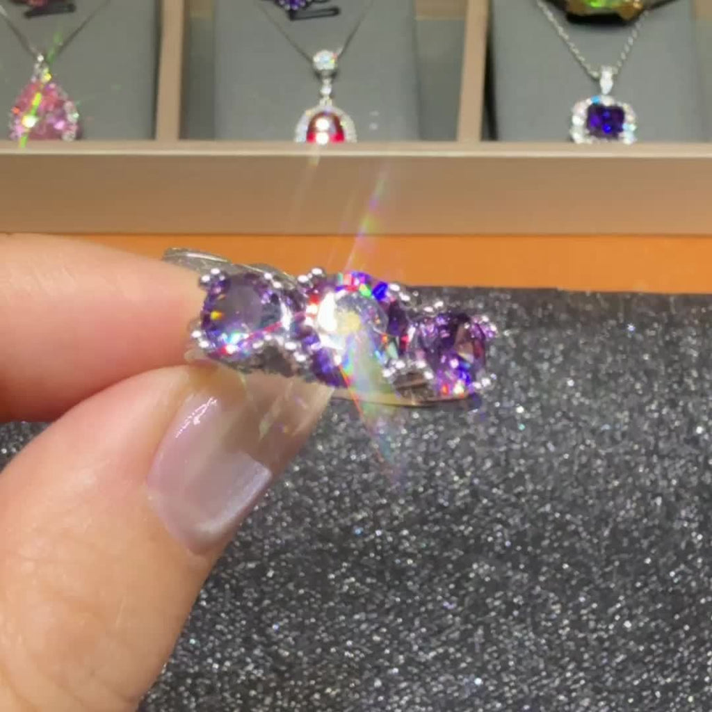 Three Stone Purple Round Zirconia Ring