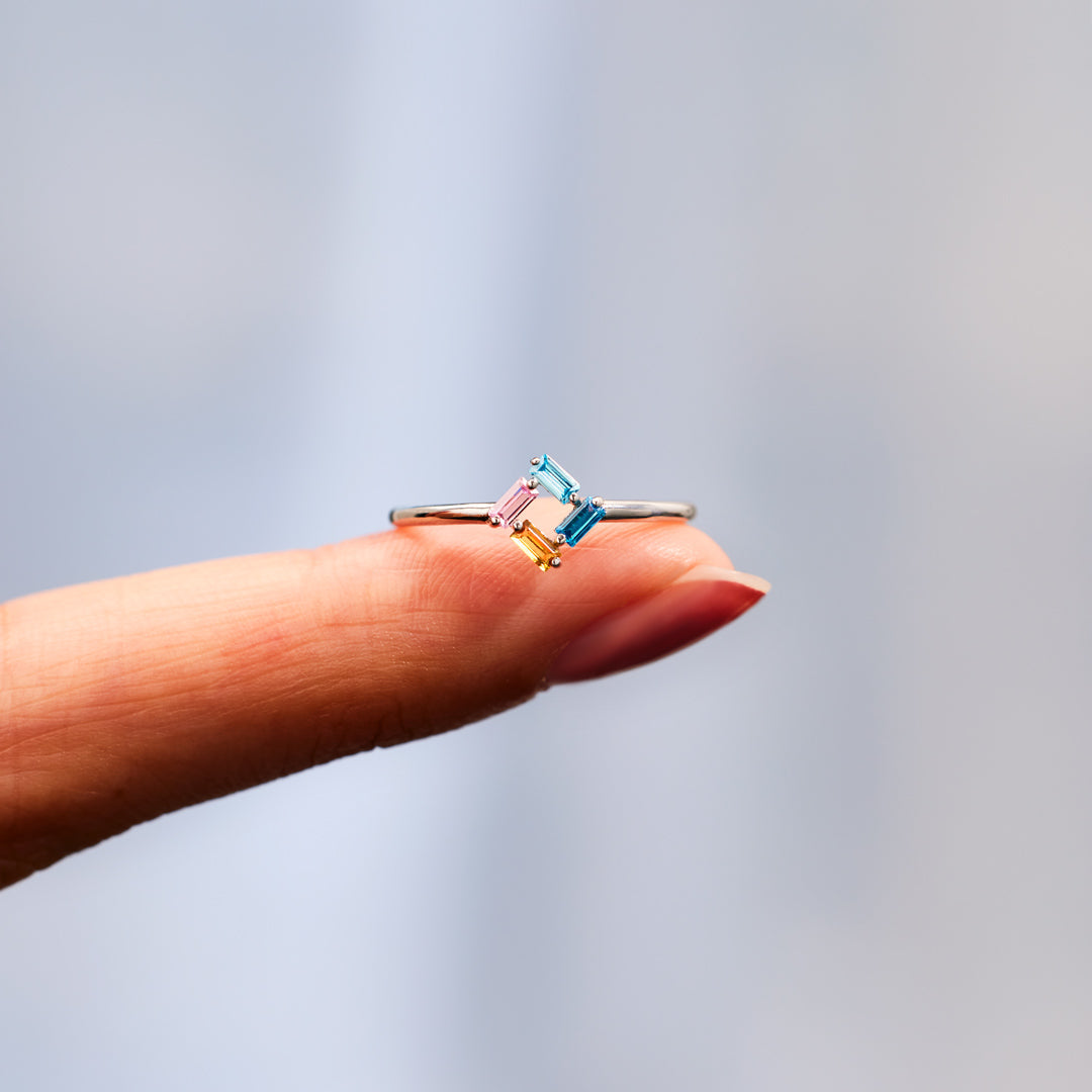 Personalized Baguette Birthstones Ring
