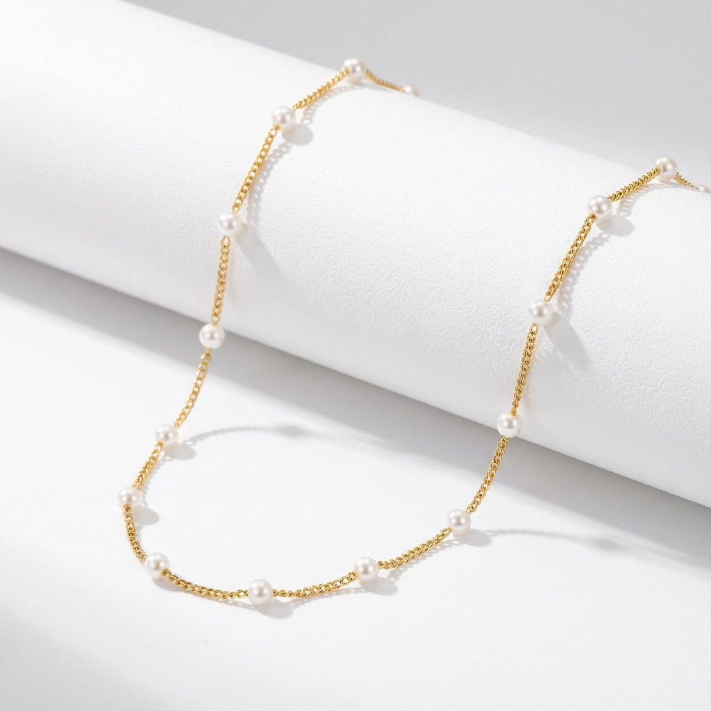 Delicate Mini Pearl Chain Necklace